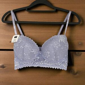 Fredericks Hollywood Push Up Bra 34C Lavender Lace Longline 5 Hook Bridal NWT